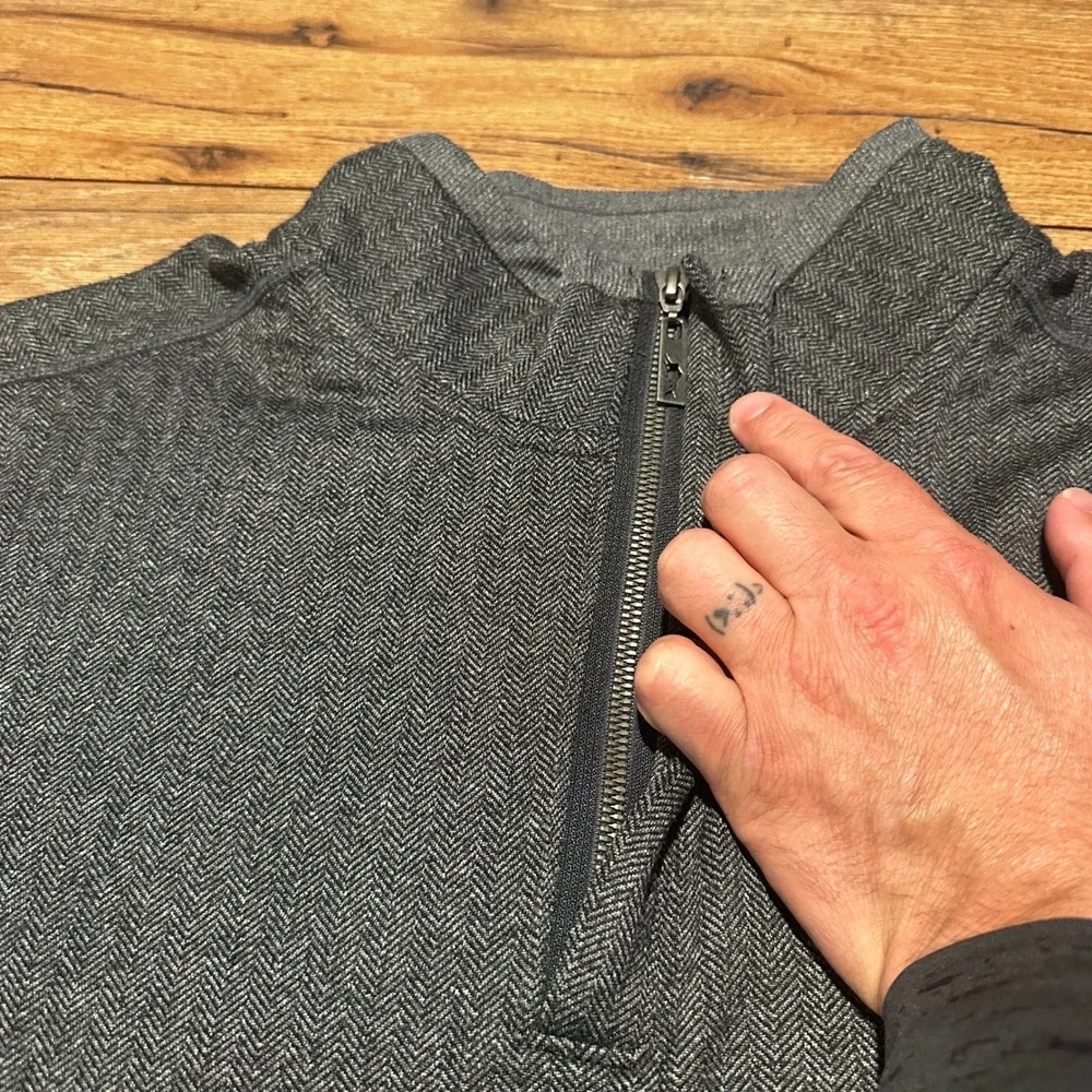 Tommy Bahama Charcoal Grey Herringbone Quarter Zip Pullover Mens XXL
